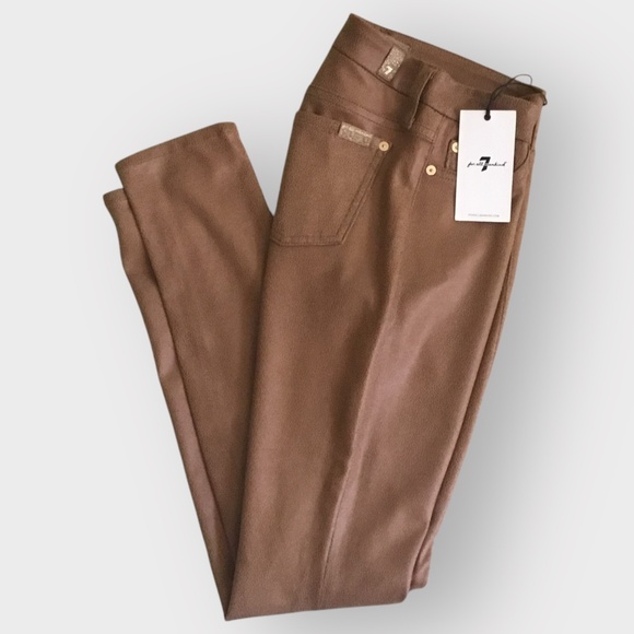 7 For All Mankind The Knee Seam Skinny Stretch Cognac Crackle Jean - Picture 5 of 15